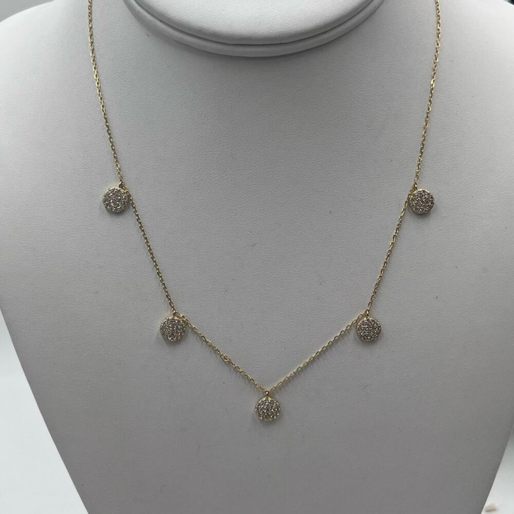 Cubic Zirconia Sterling‎ Silver Vermeil Cluster Disc Dangle Statement Necklace